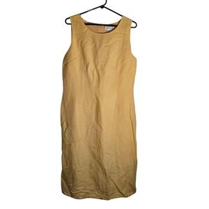 Worthington Yellow Linen Blend Sleeveless Embroidered Hem Sheath Dress Women 12M